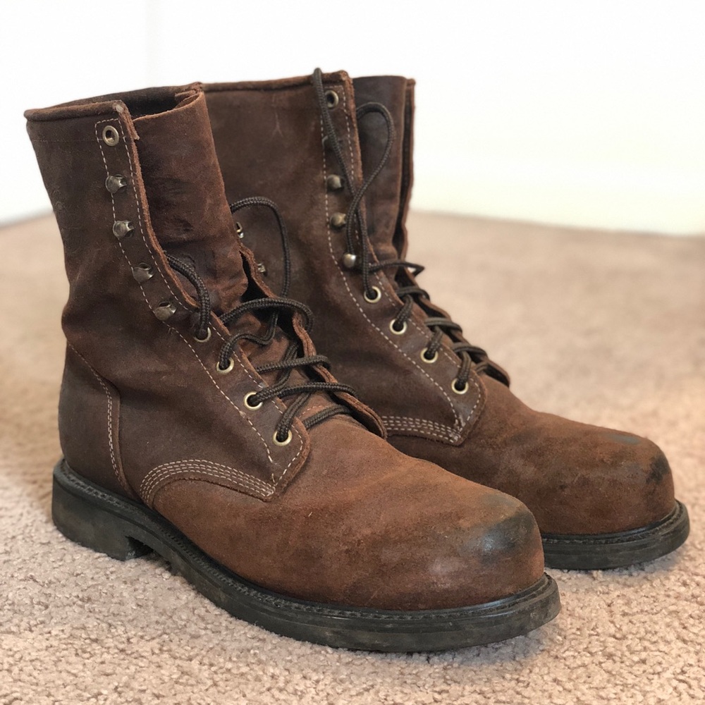 Justin Brown Leather Safety Steel Toe Work Boots